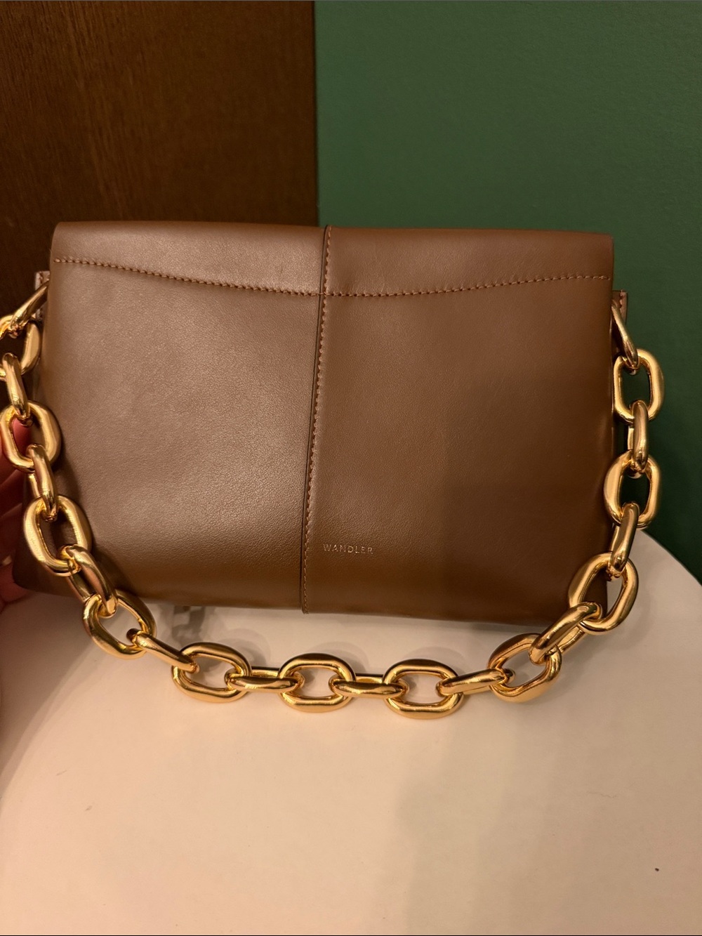 Wandler Brown Leather Shoulder Bag with Gold Chain